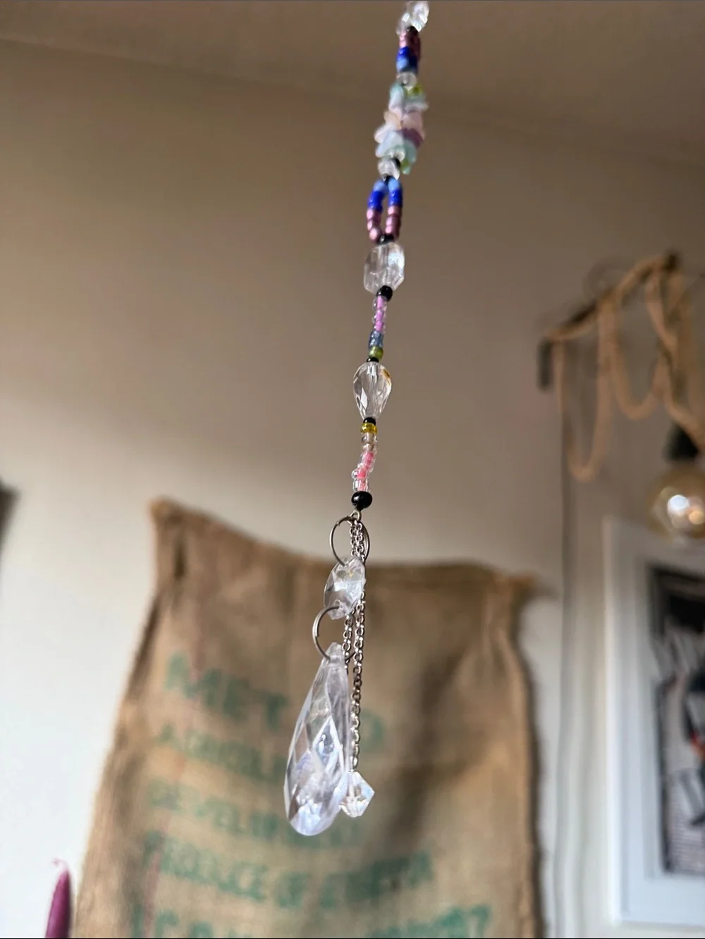 New Handmade crystal stone and Beaded Wall sun catcher Hanging - Multicolor